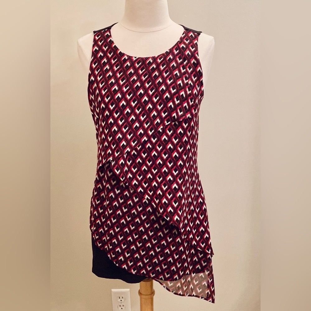 2/$30 White House Black Market Black Red Geometric Layered Sleeveless Tank Top S